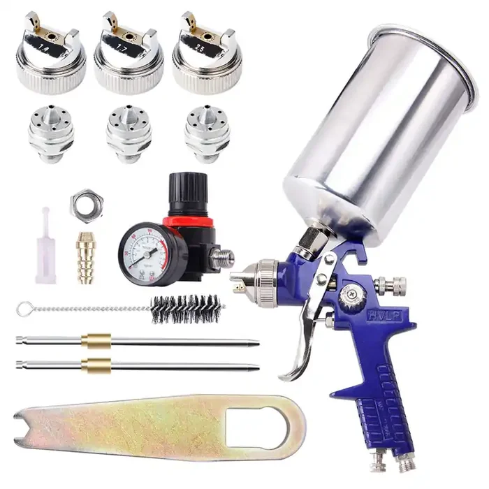 Bang4Buck Professional Hvlp Gravity Feed Air Spray Gun, 1.4Mm 1.7Mm 2.5Mm Nozzles, 1000Cc Aluminum Cup With Gauge For Auto Paint