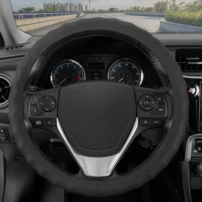 Bdk Genuine Black Leather Steering Wheel Cover For Car, Medium (14.5‘‘ – 15.5‘‘) – Ergonomic Comfort Grip For Men & Women, Car S