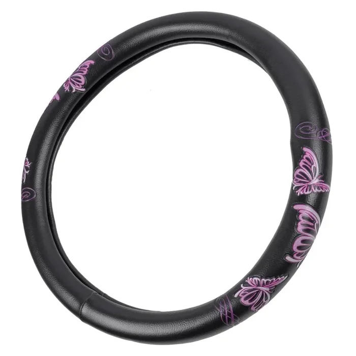 Bdk Sw-509-Pp Universal Fit Purple Butterflies Design Comfort Grip Steering Wheel Cover For Car Suv Van & Truck – 15 Inch Standa