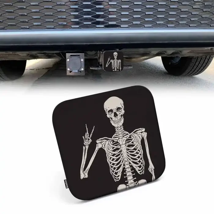 Beabes Human Skeleton Car Rear Hitch Covers Cute Rock And Roll Skeleton Skull Square Trailer Hitch Cover Tube Plug Insert, 2‘‘ T