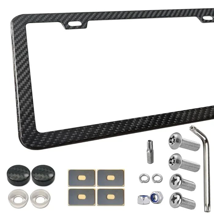 Bggtmo License Plate Frame Carbon Fiber – Stainless Steel License Plate Frames Handmade Covering 100% Real Carbon Fiber Stainl