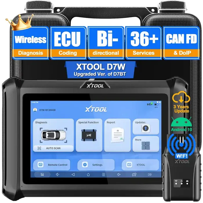 Bidirectional Scan Tool Xtool D7W Wireless Ver. Of D7/D7S Scanner With 3-Year Updates, Ecu Coding, Can Fd&Doip, 36+ Resets, Key