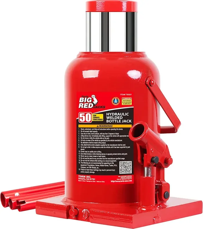 Big Red 50 Ton (100,000 Lbs) Torin Welded Hydraulic Car Bottle Jack For Auto Repair And House Lift, Red, Tam95007