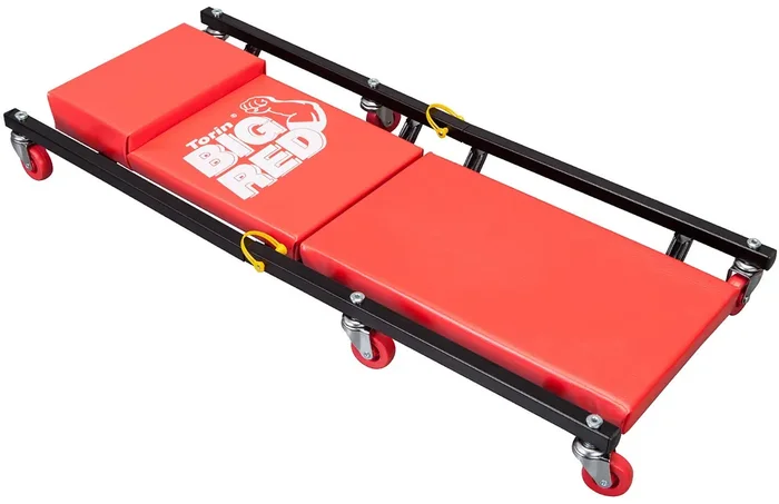 Big Red Rolling Garage/Shop Creeper 2-Piece, 36‘‘ Padded Mechanic Cart With Headrest And 6 Casters, Red,Ar7565B,Torin