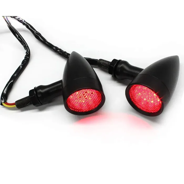 Black Motorcycle Led Turn Signals Red Light Brake Running Tail Lights Bullet