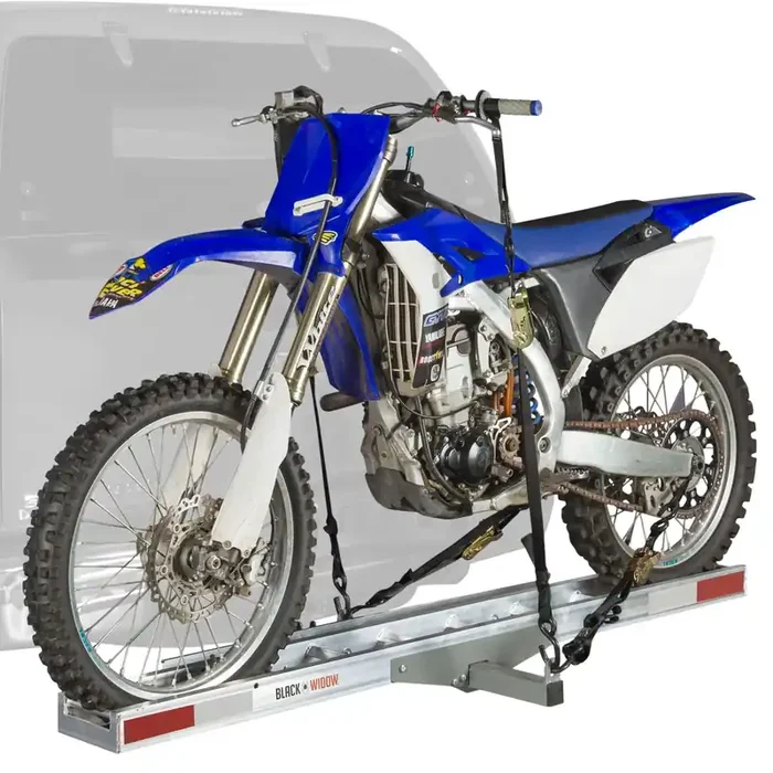 Black Widow Amc-400 Aluminum Motorcycle Hitch Carrier, 400 Lbs. Capacity, Adult Or Youth Dirt Bike Hauler, Anti-Rattle Device In