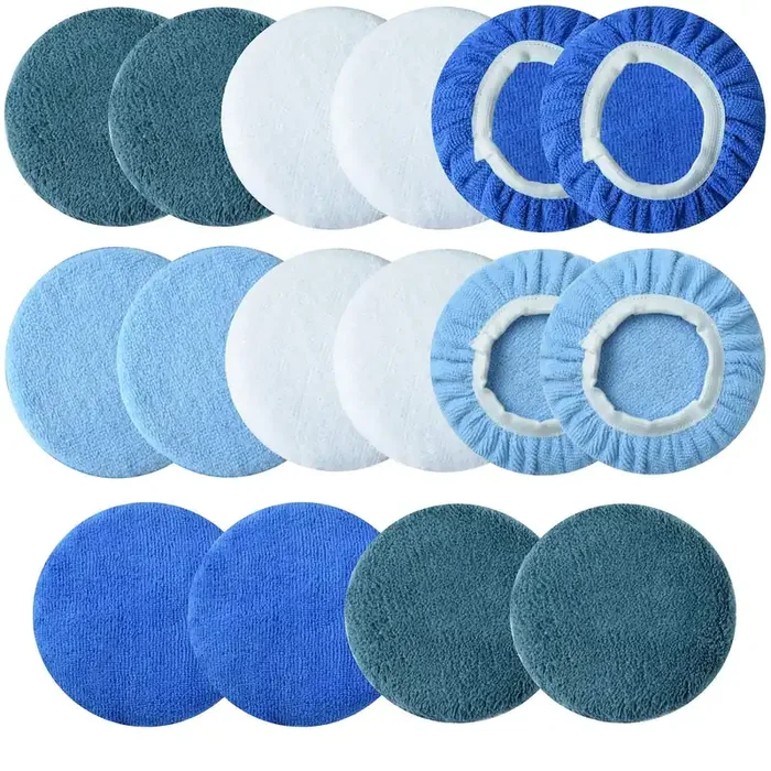 Boltigen Car Polishing Bonnet Pads-16 Pieces 5 To 6 Inches Soft Microfiber Bonnet Buffing Pad Covers Polishing Bonnet For Most 5