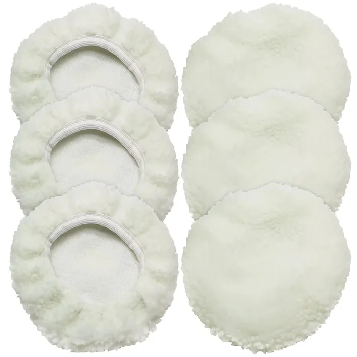Bonsicoky 6 Pcs Car Polishing Bonnet Buffing Pad Lamb Fleece Buffing Pad Cover For 5‘‘ – 6‘‘ Car Polisher, White