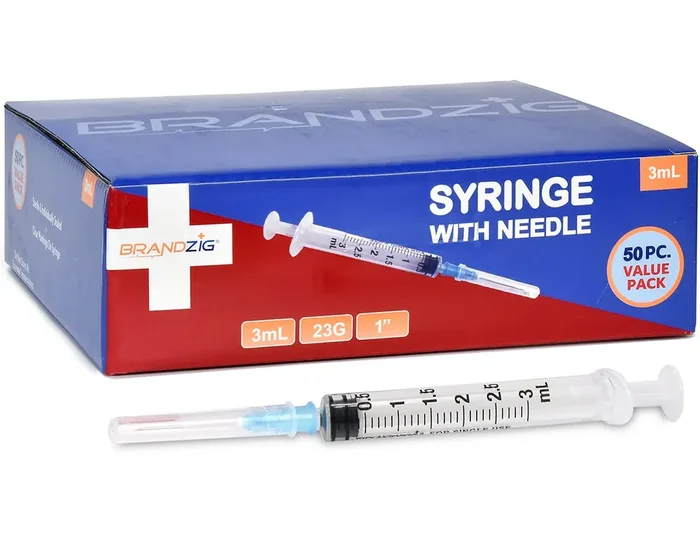 BRANDZIG 3ml Syringe with 23G 1 Needle – 50-Pack, Perfect for Medical and Laboratory Use