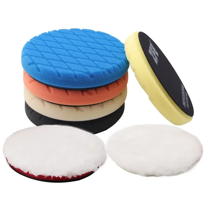Buffing Polishing Pads, Zfe 7Pcs 5‘‘(125Mm) Waffle Foam Buffing Pads Polishing Pads Wool Pad Kit For 5Inch Backing Plate Ro/Da/G