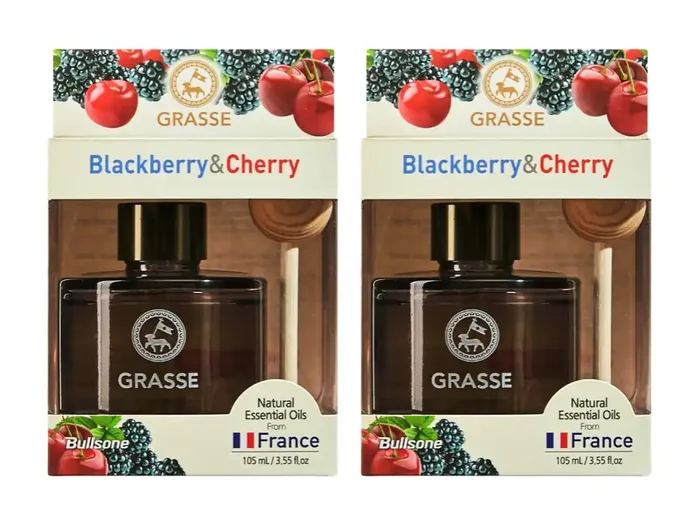 Bullsone Grasse Diffuser, Natural Car Air Fresheners, Luxury Car Perfume – Black Berry & Cherry Scent (2 Pack)