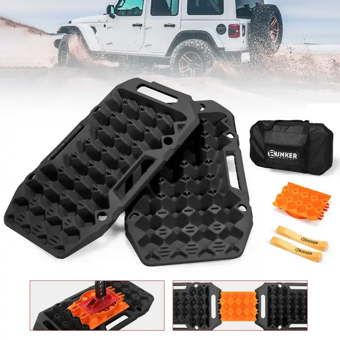 Bunker Indust Offroad Traction Boards With Jack Base,Pair Multifunctional Recovery Tracks Tire Traction Mat Snow Mud Sand Ramp-B