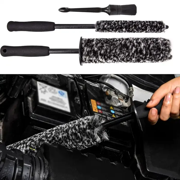 Bzczh Car Wheel Rim Brush Kit, Woolies Wheel Brush, Car Cleaning Brush Fiber Rod, Steel Ring Fiber Cleaning Brush, Long Non-Slip