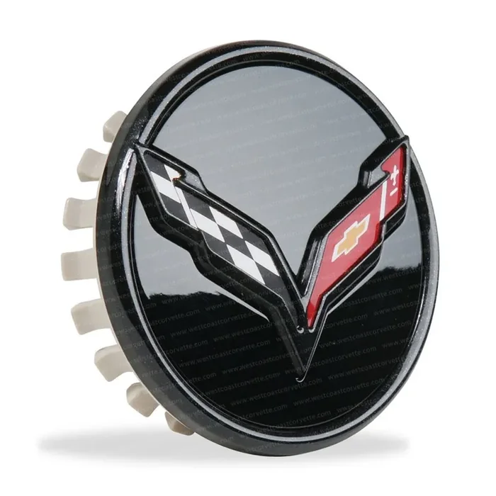 C7 Corvette Gm Center Cap W/ Crossed Flags Logo – Carbon Flash Black For 2014-2019 Corvettes – Sold Individually