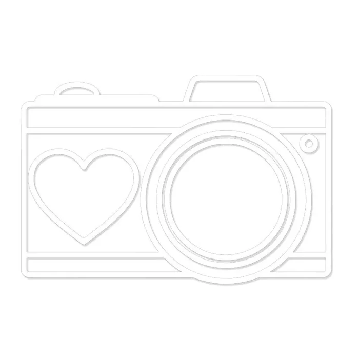 Camera With Heart Car Decal – 6 ‘‘ White