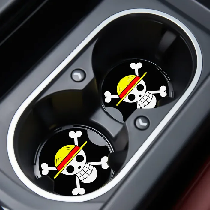 Car Cupholder Coaster Absorbent 2 Pack Trendy Cool Anime Skull Design Rubber New Automotive Cup Holder Decal Decor Accessories F