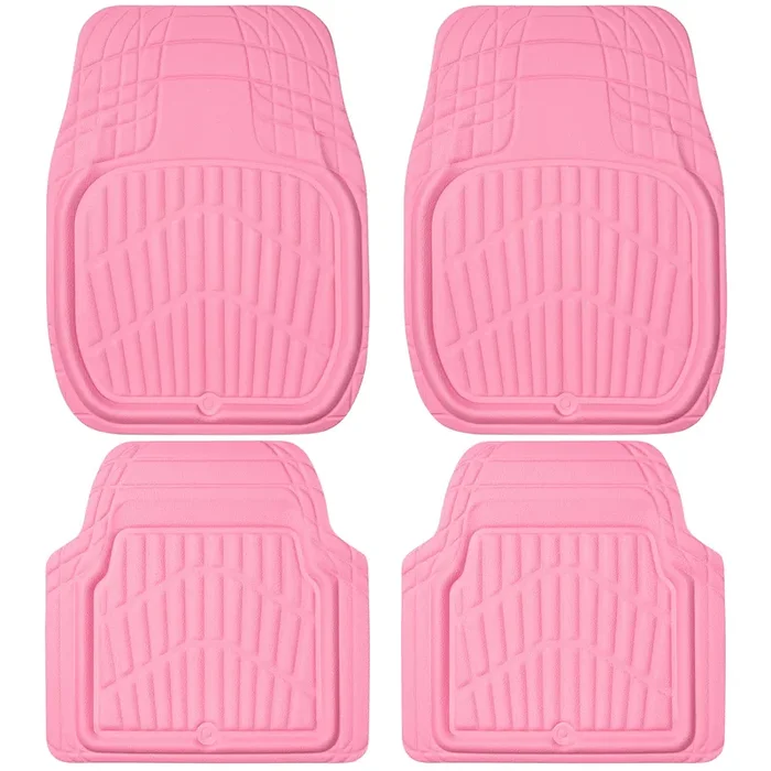 Car Pass 4 Piece Leather Car Floor Mats -3D Cute Girly Waterproof All Weather Car Mat Full Set, Universal Trim To Fit & Anti-Slip Burr Bottom & Light Easy Clean For Suv Truck Auto Sedan Van(Pink)
