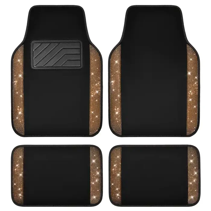 Car Pass Bling Diamond Car Floor Mats, Shining Rhinestone Carpet Sparkly Glitter Crystal With Anti-Slip Pvc Heel Pad Waterproof