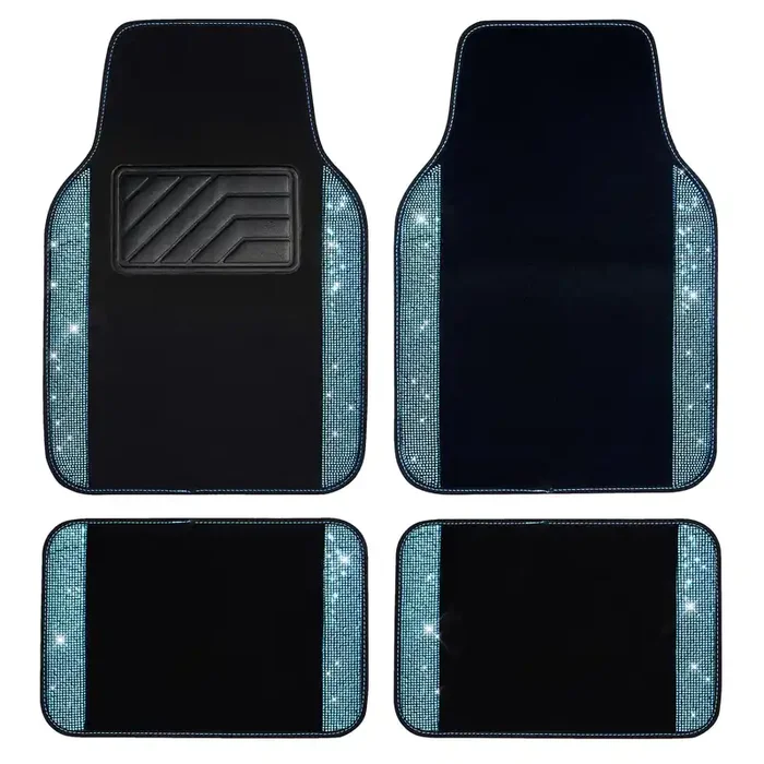Car Pass Bling Rhinestones Diamond Waterproof Car Floor Mat, Crystal Sparkly Shining Glitter Carpet, Anti-Slip Pvc Heel Pad Univ