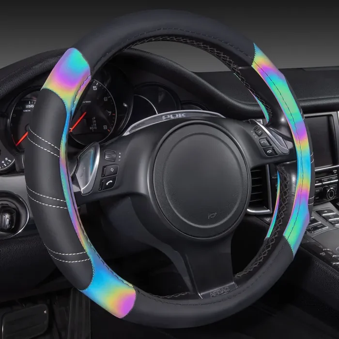 Car Pass Line Rider Microfiber Leather Sporty 14.5-15 Inch Steering Wheel Cover Universal Fits For 95% Truck,Suv,Cars, Anti-Slip