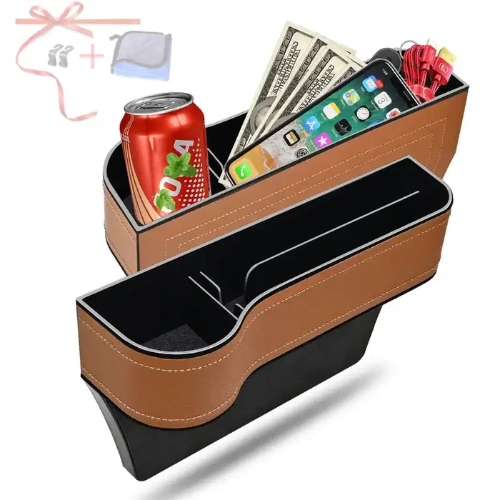 Car Seat Gap Filler Organizer, 2 Pack Multifunctional Car Seat Organizer, Auto Console Side Storage Box With Cup Holders 2 Seat