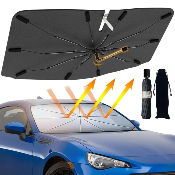 Car Windshield Sun Shade Umbrella, Upgraded Car Windshield Cover Sunshade 360 Rotation Bendable Shaft, Uv Block For Car Front Wi