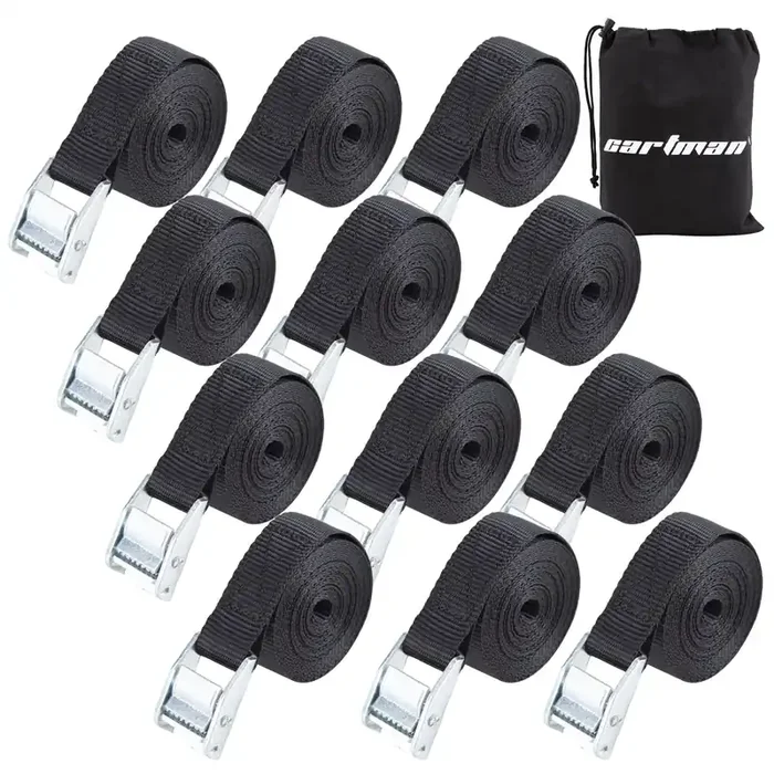 Cartman 1‘‘ X 12‘ Lashing Straps Cargo Tie-Down Strap Up To 600Lbs, 12Pk In Carry Bag, Black