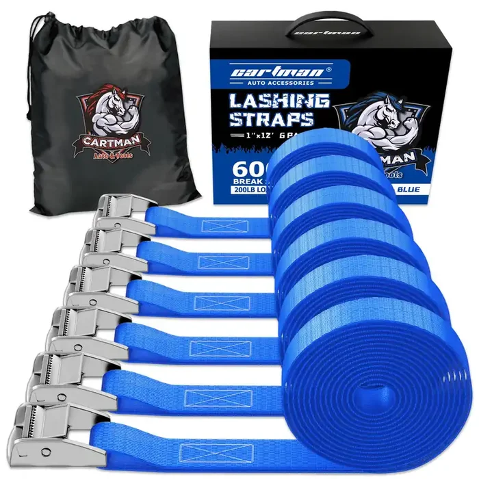 Cartman 1‘‘ X 12‘ Lashing Straps Cargo Tie-Down Strap Up To 600Lbs, 6Pk In Carry Bag, Blue