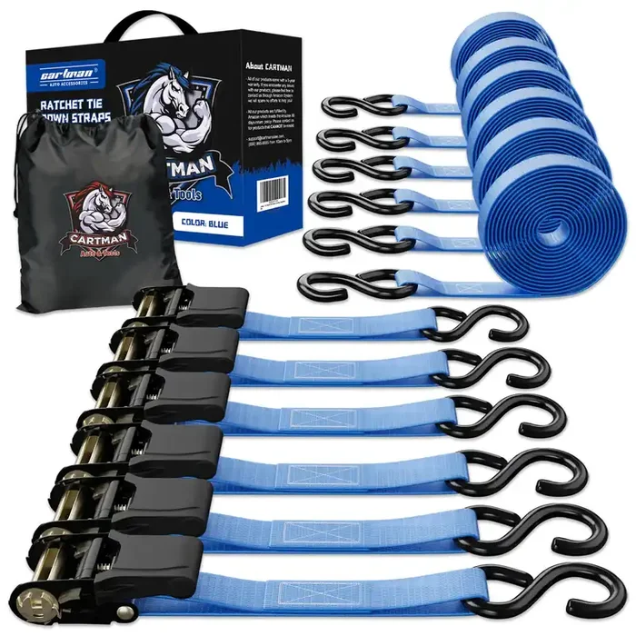 Cartman 1‘ X 15‘ Ratchet Tie Down Up To 1500Lbs 6Pk In Carry Bag, Cargo Straps
