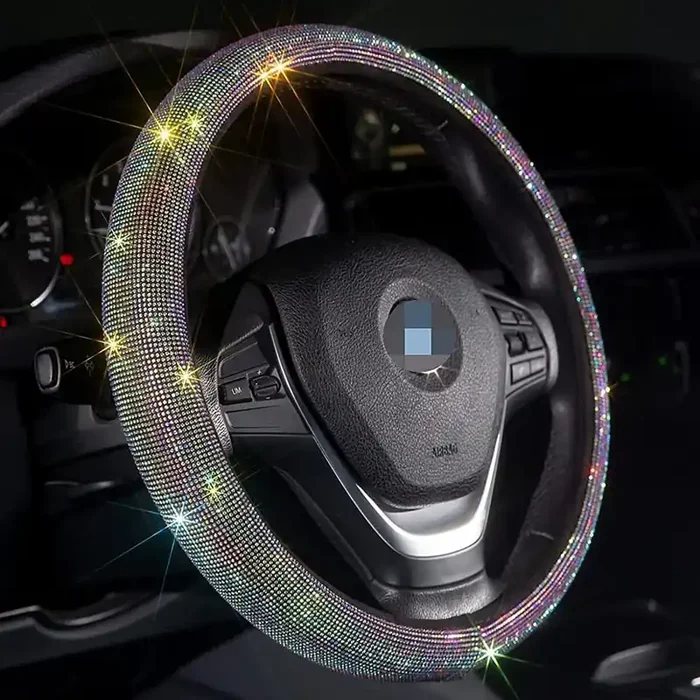 Carwales Car Bling Steering Wheel Cover For Women Girls 15 Inch Universal Colorful Crystal Rhinestone Diamond Rainbow Bling Acce