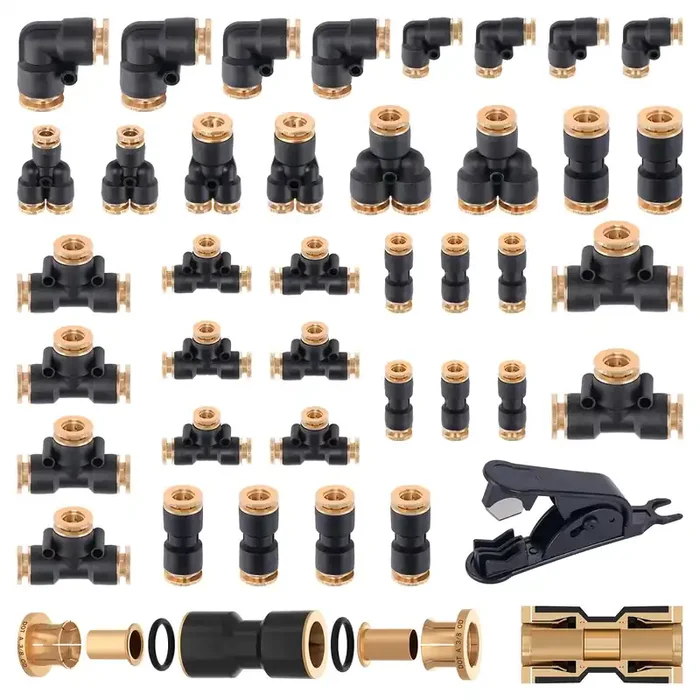 Cheemuii 39 Pcs Dot Air Line Quick Connect Fittings 1/4‘‘ 3/8‘‘ 1/2‘‘ Push To Connect Fittings Dot Brass Air Hose Fittings Repai