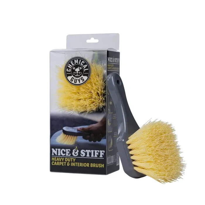 Chemical Guys Heavy Duty Carpet & Interior Detailing Brush – Safe for Cars, Trucks, SUVs, RVs – Stiff Bristles – Yellow/Grey