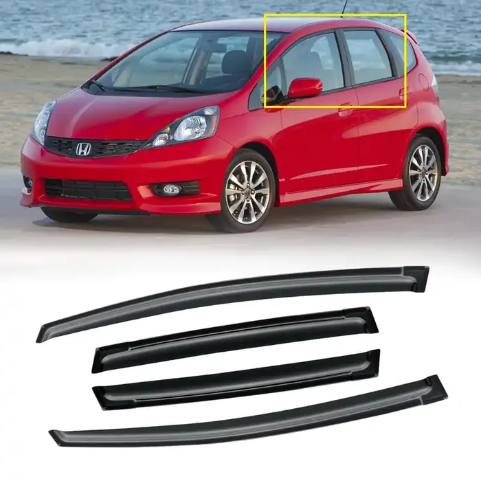 Cmvt Auto Window Visor For Honda Fit 2009-2014, Out-Channel Rain Guards Shields Vent Shade Deflector Wind Dark Smoke Ventshade V