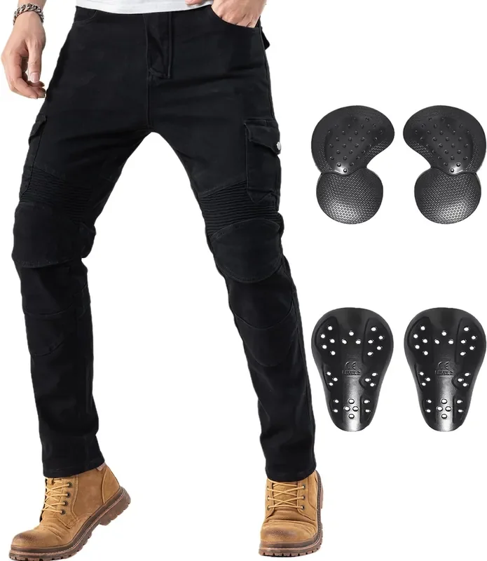 Ctbqitom Motorcycle Pants For Men Motocross Riding Pants Motorbike Riding Denim Jeans Adventure Trousers With Ce Armor Protector Pads (Black, L=34)