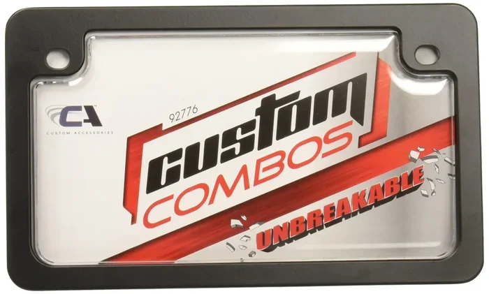 Custom Accessories Combos 92776 Clear Unbreakable Motorcycle License Plate Shield And Frame Combo With Black Frame