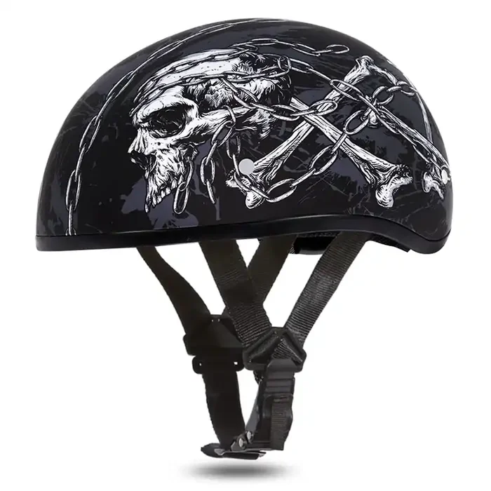 Daytona Helmets Motorcycle Half Helmet Skull Cap- Skull Chains 100% Dot Approved