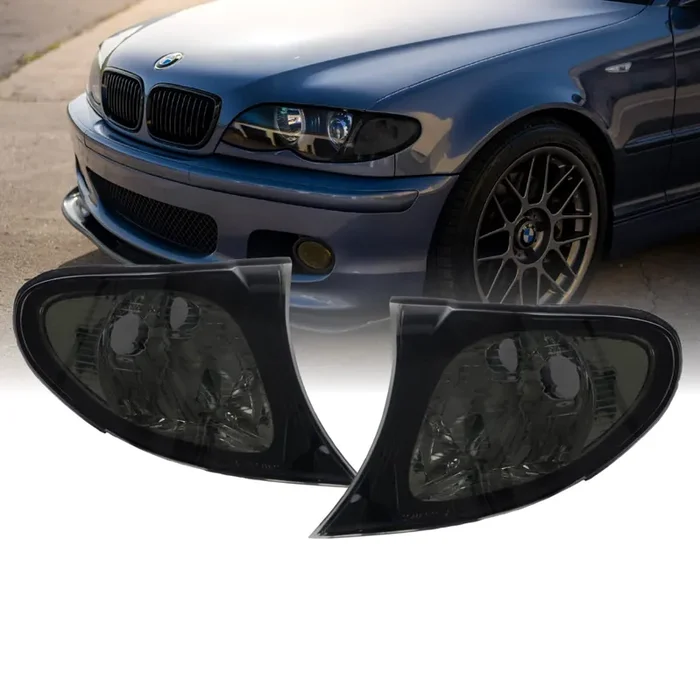 Depo 02-05 E46 4D Cornering Lights – Oe Euro Smoke Corner Turn Signal Lamps Set (Left + Right) Compatible With 2002-2005 Bmw E46 3 Series 4 Doors Sedan And 5 Doors Wagon (Smoked Lens)