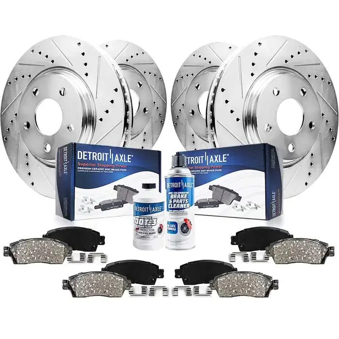 Detroit Axle – Brake Kit For Toyota Tundra Sequoia Land Cruiser Lexus Lx570 Drilled Slotted Disc Brake Rotors Ceramic Brakes Pads Front And Rear Replacement