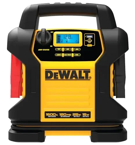 Dewalt Dxaej14-Type2 Digital Portable Power Station Jump Starter – 1600 Peak Amps With 120 Psi Compressor, Ac Charging Cube, 15W Usb-A And 25W Usb-C Power For Electronic Devices