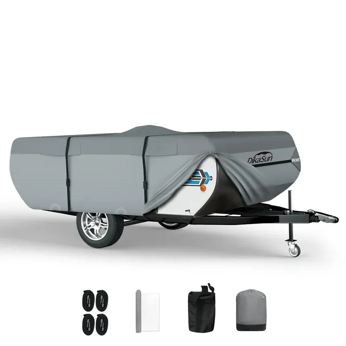 Dikasun Pop Up Camper Cover 18‘-20‘, 7 Layers Waterproof Pop-Up Trailer Cover Anti-Uv Folding Camper Rv Cover For Motor Home