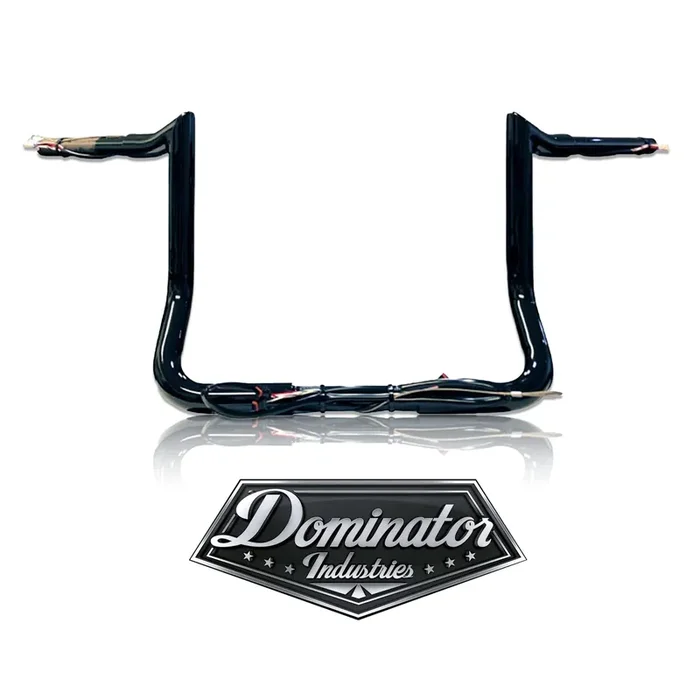 Dominator Industries 1 1/4‘ Pre-Wired 12‘ Meathook Bar Ape Hangers Handlebars For 2014-2023 Harley-Davidson Bagger Touring Electra & Street Glide (Gloss Black) Heated Grip Option
