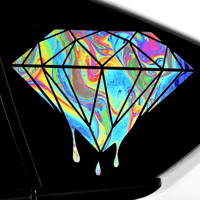 Dripping Paint Diamond Vinyl Sticker Decal 6‘‘ X 5‘‘ Inch Drip Gem Stone, Swirling Colorful Paint Graphic Printed With Eco Sol