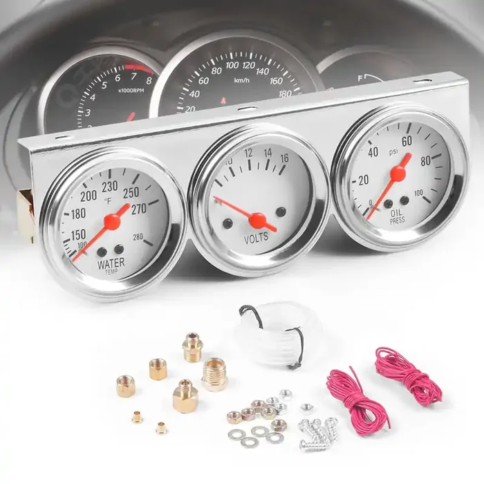 Dyno Racing 2Inch 52Mm Triple Gauge Kit Volt Meter Water Temp Temperature Gauge Oil Press Pressure Gauge Car Meter Triple Gauge Set