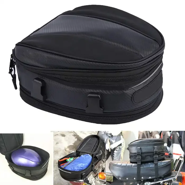 E-Riding Motorcycle Tail Bag, Motorbike Saddlebags, Waterproof Rear Seat Bike Backpack, Multifunctional Luggage Suitcase, Pu Leather Sport Bags, 15 L (Black)