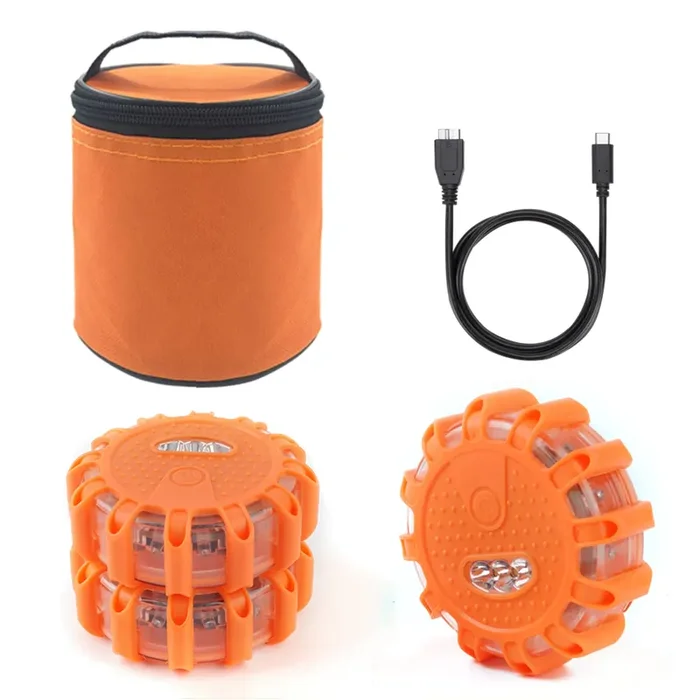 Ecoangel Usb Rechargeable Led Road Flares Emergency Lights-Roadside Warning Car Safety Beacon Flashing Disc Flare Kit With Magnetic Base For Vehicles & Boat 3 Beacon Disc Pack