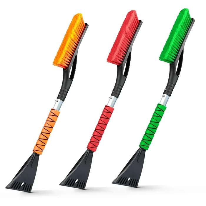 Econour 27‘‘ Aluminum Snow Brush With Ice Scrapers For Car Windshield And Window Car Snow Scraper And Brush With Ergonomic Foa