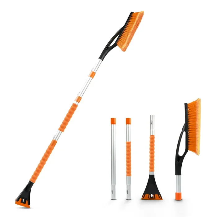 Econour 57‘‘ Detachable Snow Brush With Ice Scraper For Car Windshield And Window 4-In-1 Design, Scratch-Free Bristles, Eva Fo
