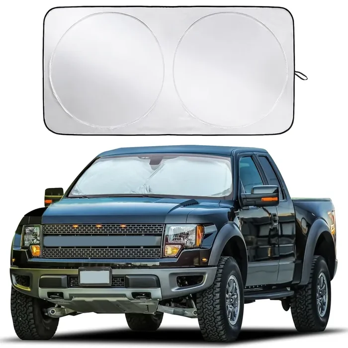 Econour Truck Windshield Sun Shade With Storage Pouch – Reflective 240T Material Truck Windshield Cover – Foldable Sun Shield Uv