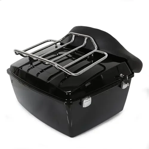 Ecotric King Tour Pack Trunk Luggage W/Top Rack Backrest Compatible With 1997-2013 Harley Touring Road King Electra Glide Road Glide Street Glide