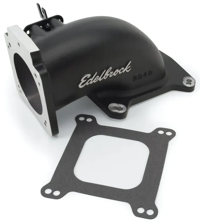 Edelbrock 38483 EFI INTAKE ELBOW LOW PROFILE 90MM TB 4150 FLANGE W/BLK MINI TEXTURE POWER COAT